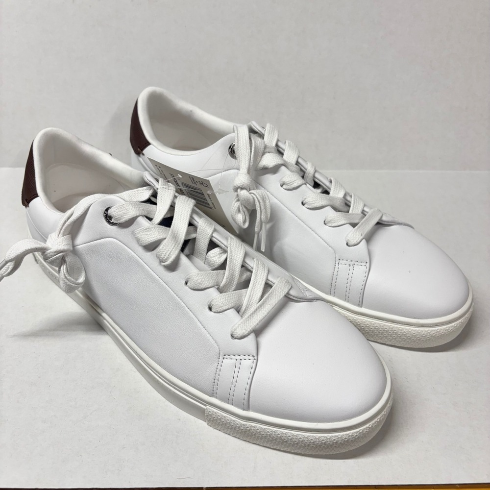 New Ted Baker Mens Leather Sneaker 10.5 White Burgundy Low Top Lace Up 1907790